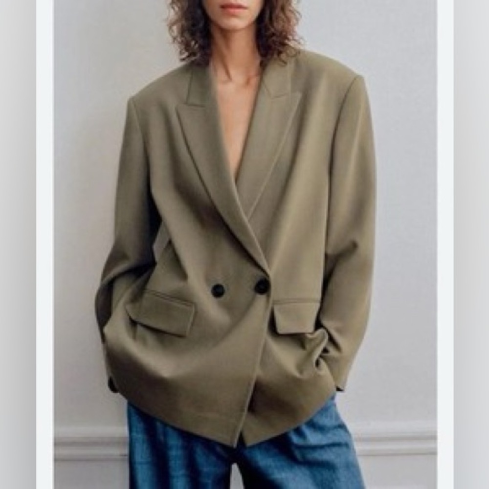 Zara Olive Double-Breasted Women's Blazer Jacket